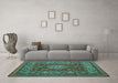Machine Washable Medallion Turquoise Traditional Area Rugs in a Living Room,, wshtr20turq