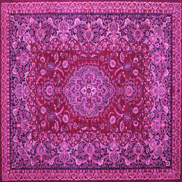 Square Machine Washable Medallion Pink Traditional Rug, wshtr20pnk