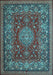 Machine Washable Medallion Light Blue Traditional Rug, wshtr20lblu