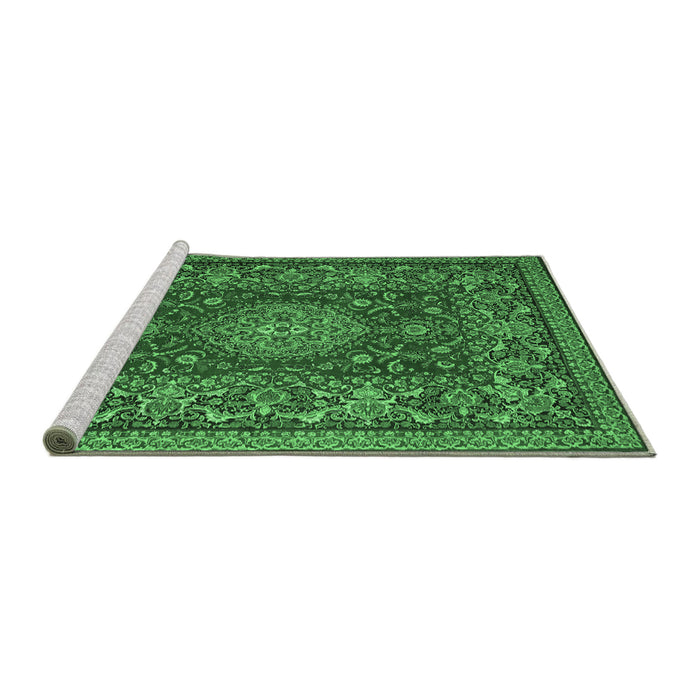 Sideview of Machine Washable Medallion Emerald Green Traditional Area Rugs, wshtr20emgrn