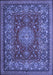 Machine Washable Medallion Blue Traditional Rug, wshtr20blu