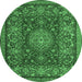 Round Machine Washable Medallion Emerald Green Traditional Area Rugs, wshtr20emgrn