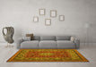 Machine Washable Medallion Yellow Traditional Rug in a Living Room, wshtr20yw