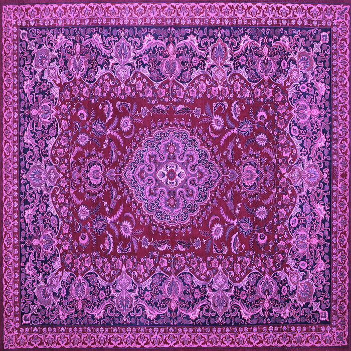 Square Machine Washable Medallion Purple Traditional Area Rugs, wshtr20pur