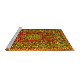 Sideview of Machine Washable Medallion Yellow Traditional Rug, wshtr20yw