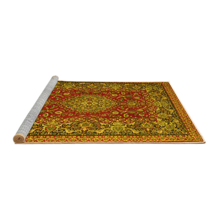 Sideview of Machine Washable Medallion Yellow Traditional Rug, wshtr20yw