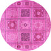 Round Machine Washable Persian Pink Traditional Rug, wshtr2100pnk