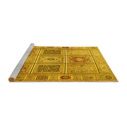 Sideview of Machine Washable Persian Yellow Traditional Rug, wshtr2100yw