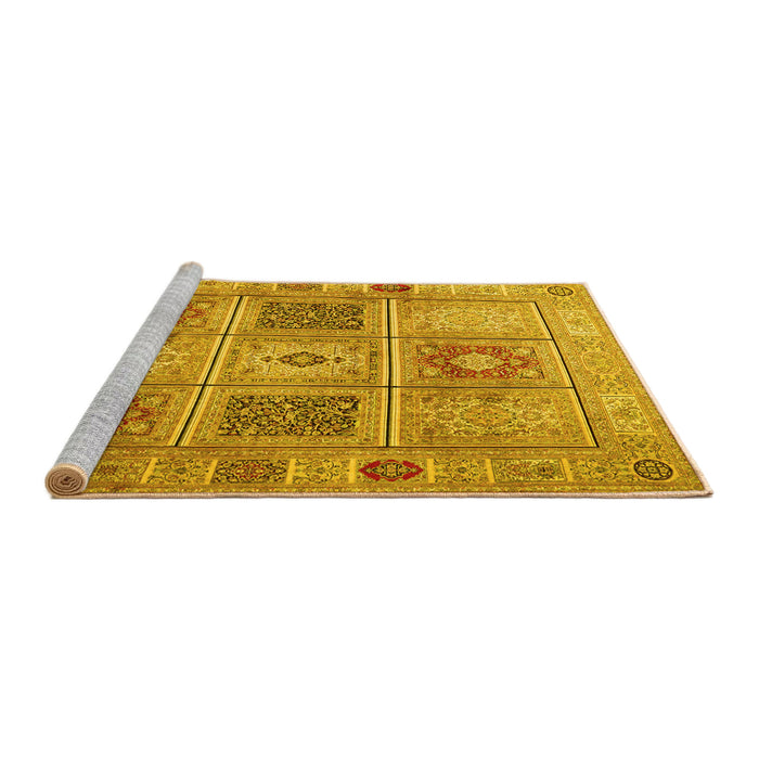 Sideview of Machine Washable Persian Yellow Traditional Rug, wshtr2100yw
