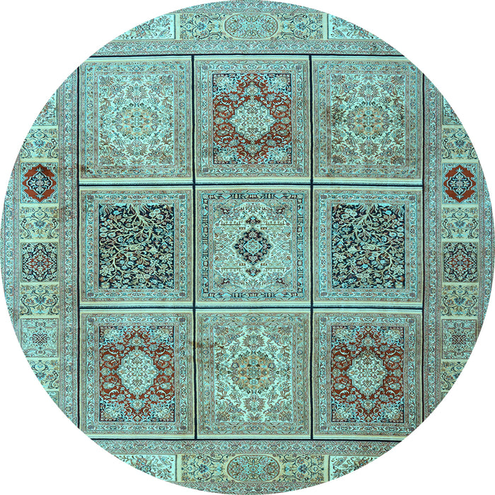 Round Machine Washable Persian Light Blue Traditional Rug, wshtr2100lblu