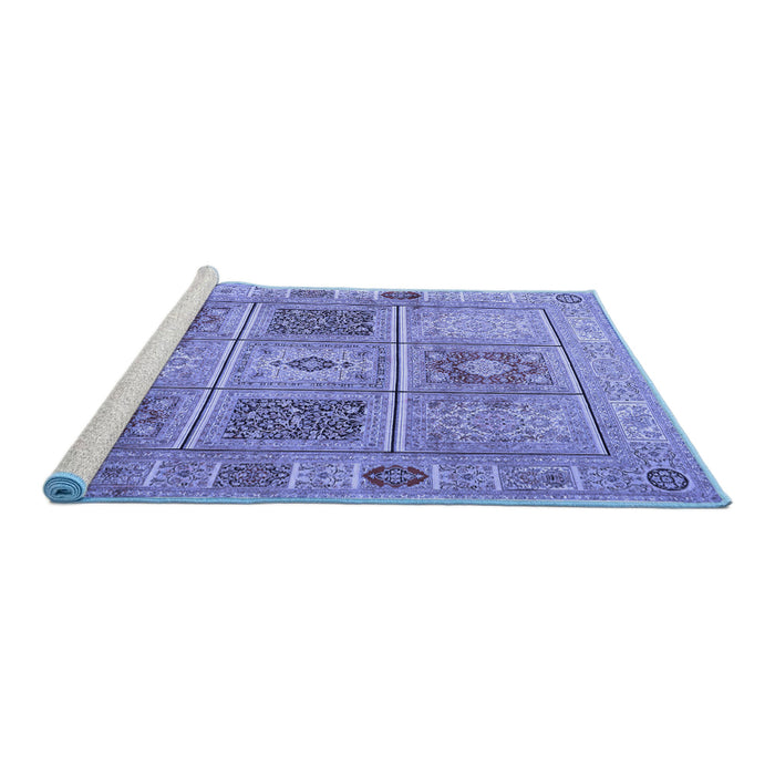Sideview of Machine Washable Persian Blue Traditional Rug, wshtr2100blu