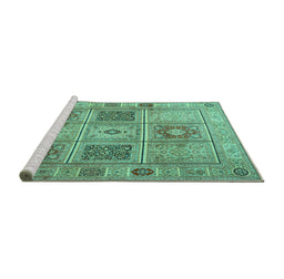 Sideview of Machine Washable Persian Turquoise Traditional Area Rugs, wshtr2100turq