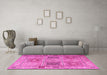 Machine Washable Persian Pink Traditional Rug in a Living Room, wshtr2100pnk