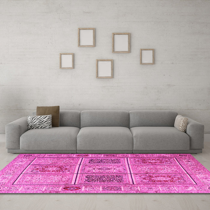 Machine Washable Persian Pink Traditional Rug in a Living Room, wshtr2100pnk
