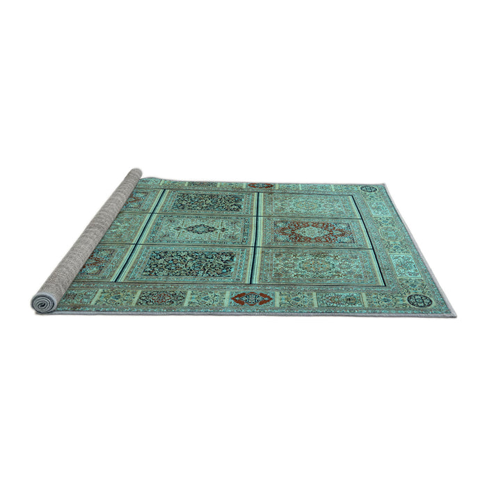 Sideview of Machine Washable Persian Light Blue Traditional Rug, wshtr2100lblu
