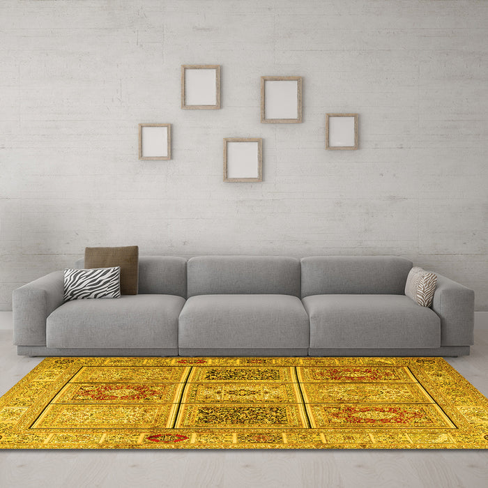 Machine Washable Persian Yellow Traditional Rug in a Living Room, wshtr2100yw