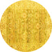 Round Machine Washable Persian Yellow Traditional Rug, wshtr2101yw