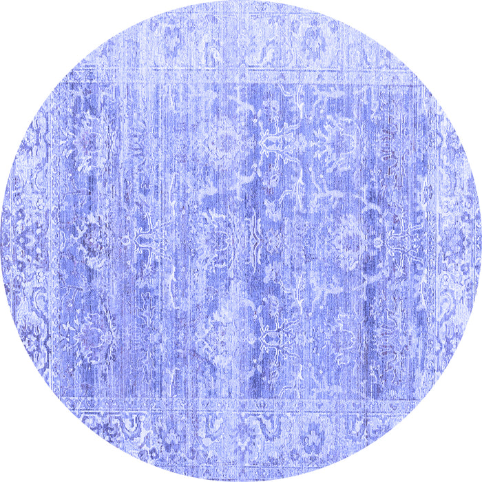 Round Machine Washable Persian Blue Traditional Rug, wshtr2101blu