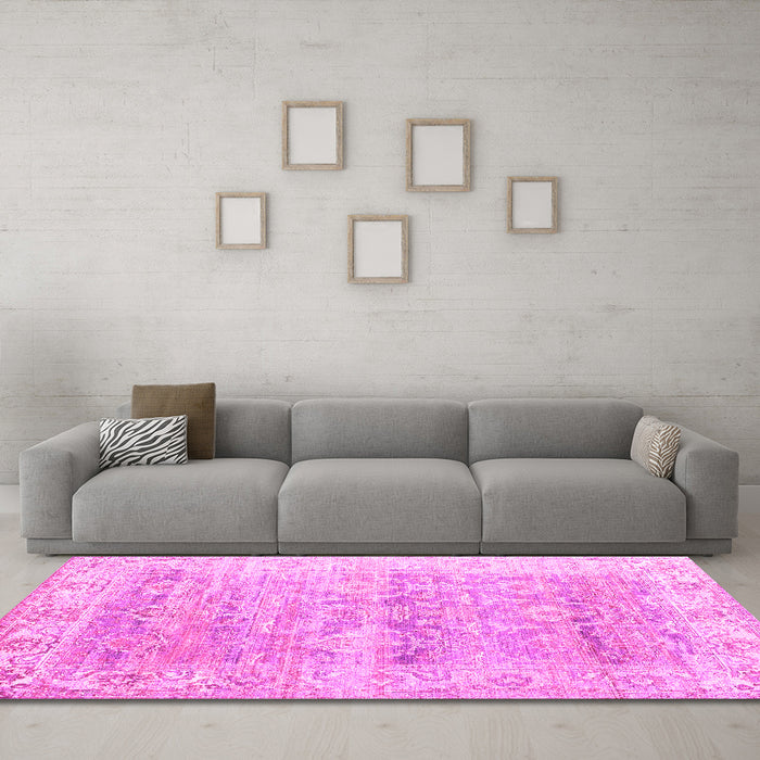 Machine Washable Persian Pink Traditional Rug in a Living Room, wshtr2101pnk