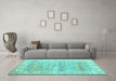 Machine Washable Persian Turquoise Traditional Area Rugs in a Living Room,, wshtr2101turq