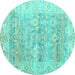 Round Machine Washable Persian Turquoise Traditional Area Rugs, wshtr2101turq