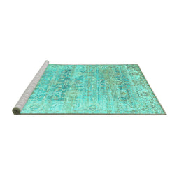 Sideview of Machine Washable Persian Turquoise Traditional Area Rugs, wshtr2101turq