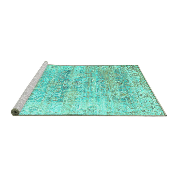 Sideview of Machine Washable Persian Turquoise Traditional Area Rugs, wshtr2101turq