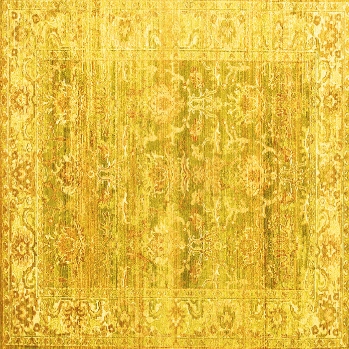 Square Machine Washable Persian Yellow Traditional Rug, wshtr2101yw