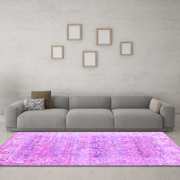 Machine Washable Persian Purple Traditional Area Rugs in a Living Room, wshtr2101pur