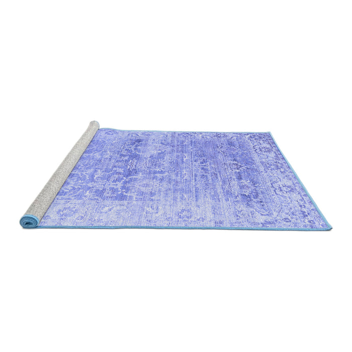 Sideview of Machine Washable Persian Blue Traditional Rug, wshtr2101blu