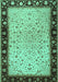 Machine Washable Oriental Turquoise Traditional Area Rugs, wshtr2102turq