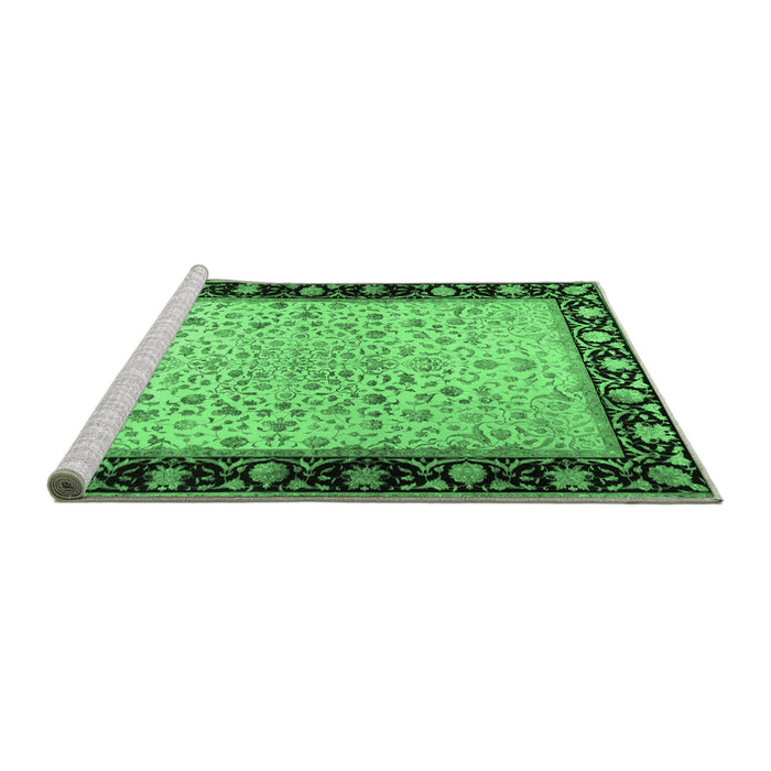 Sideview of Machine Washable Oriental Emerald Green Traditional Area Rugs, wshtr2102emgrn