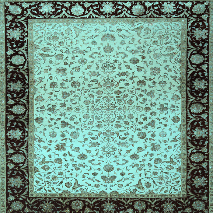 Square Machine Washable Oriental Light Blue Traditional Rug, wshtr2102lblu