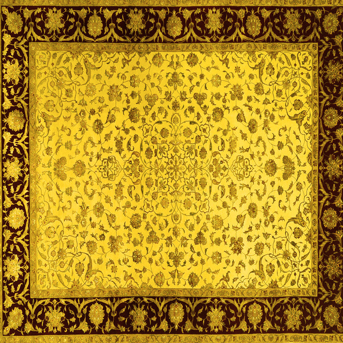 Square Machine Washable Oriental Yellow Traditional Rug, wshtr2102yw