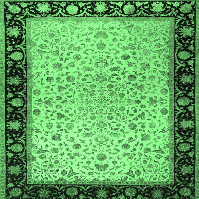 Square Machine Washable Oriental Emerald Green Traditional Area Rugs, wshtr2102emgrn