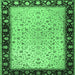 Square Machine Washable Oriental Emerald Green Traditional Area Rugs, wshtr2102emgrn