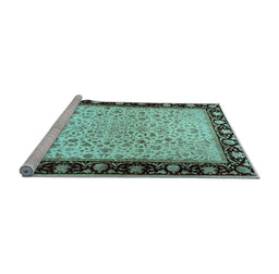 Sideview of Machine Washable Oriental Light Blue Traditional Rug, wshtr2102lblu