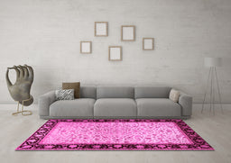 Machine Washable Oriental Pink Traditional Rug in a Living Room, wshtr2102pnk