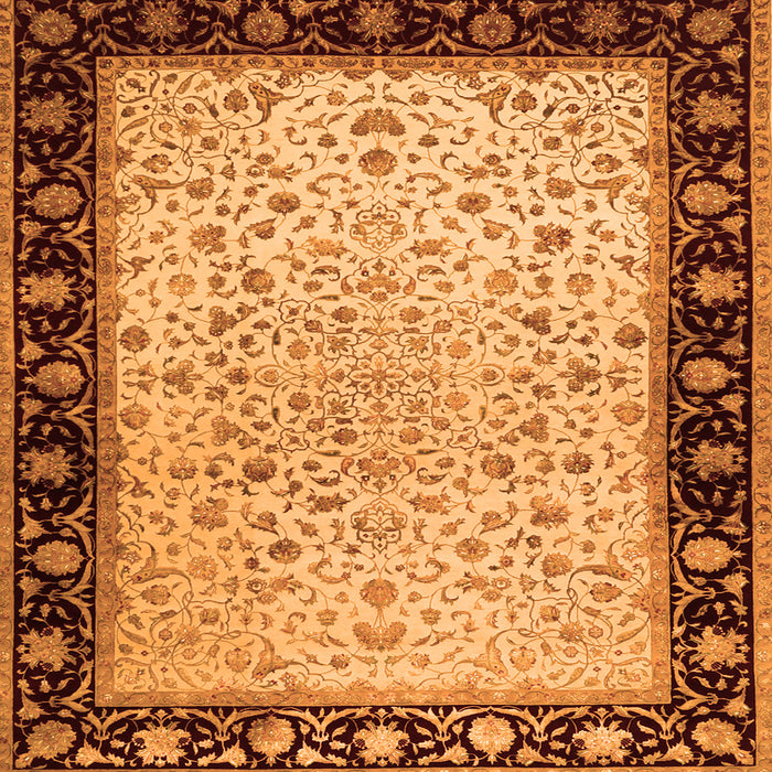 Round Machine Washable Oriental Orange Traditional Area Rugs, wshtr2102org