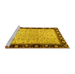 Sideview of Machine Washable Oriental Yellow Traditional Rug, wshtr2102yw