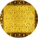 Round Oriental Yellow Traditional Rug, tr2102yw