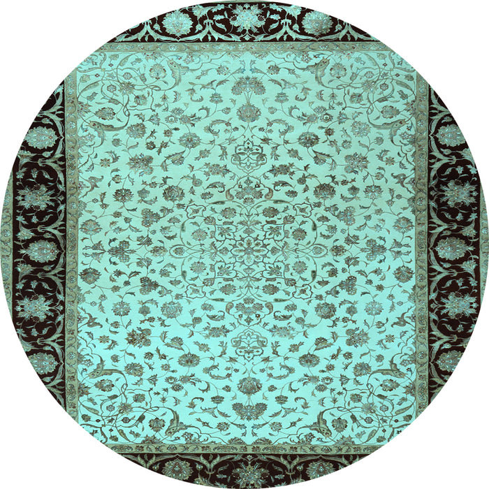 Round Oriental Light Blue Traditional Rug, tr2102lblu