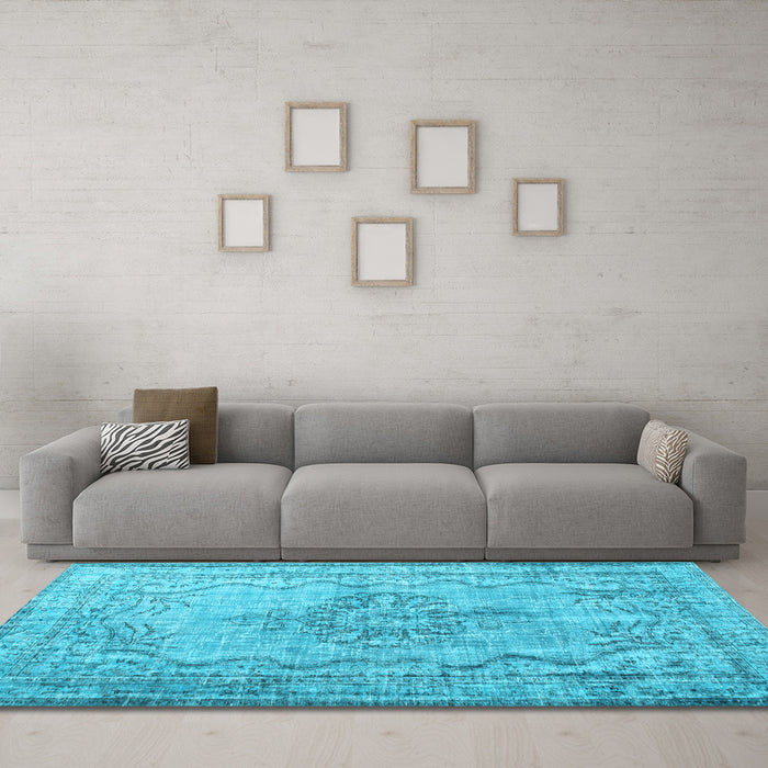 Machine Washable Persian Light Blue Traditional Rug in a Living Room, wshtr2103lblu