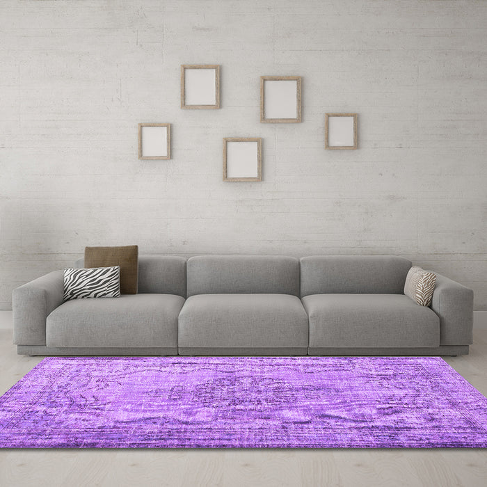 Machine Washable Persian Purple Traditional Area Rugs in a Living Room, wshtr2103pur