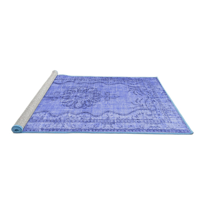 Sideview of Machine Washable Persian Blue Traditional Rug, wshtr2103blu