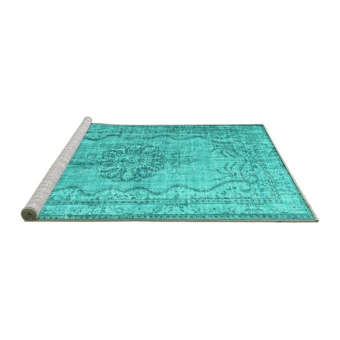 Sideview of Machine Washable Persian Turquoise Traditional Area Rugs, wshtr2103turq