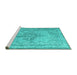 Sideview of Machine Washable Persian Turquoise Traditional Area Rugs, wshtr2103turq