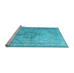 Sideview of Machine Washable Persian Light Blue Traditional Rug, wshtr2103lblu