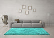 Machine Washable Persian Turquoise Traditional Area Rugs in a Living Room,, wshtr2103turq