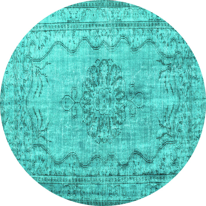 Round Machine Washable Persian Turquoise Traditional Area Rugs, wshtr2103turq